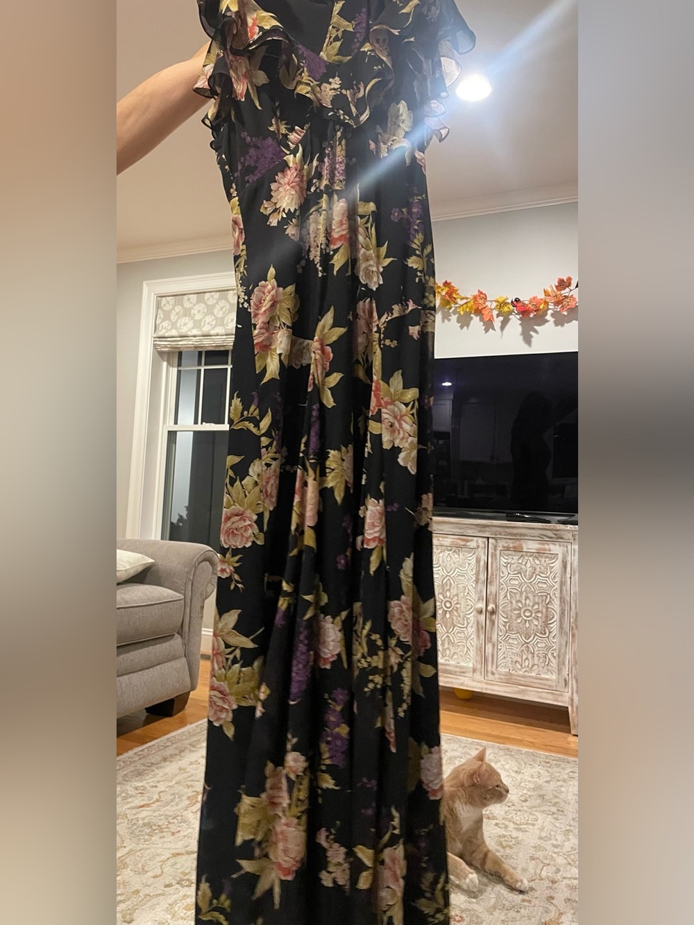 Floral Belted Crinkle Georgette Gown Ralph Lauren